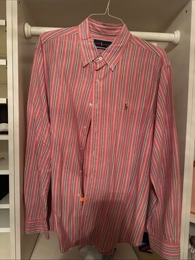 Ralph Lauren Pink, White & Blue Striped Button-Down Dress Shirt